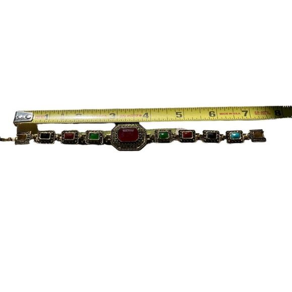 Costume jewelry colorful rectangular shape design gold tone  bracelet - Picture 8 of 10